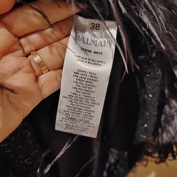 NWT Balmain Women's Black Feather Hem Tweed Dress 38 Retail $3800 - Picture 10 of 11